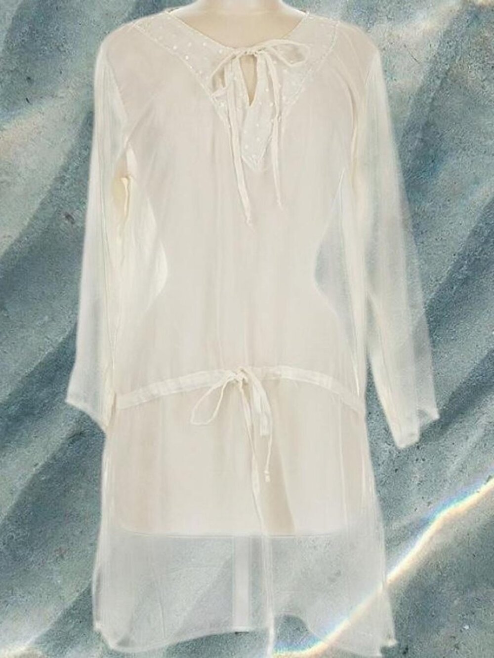 Esne Paradise off white sequined sheer bikini coverup with tie waist ⭐️ euro